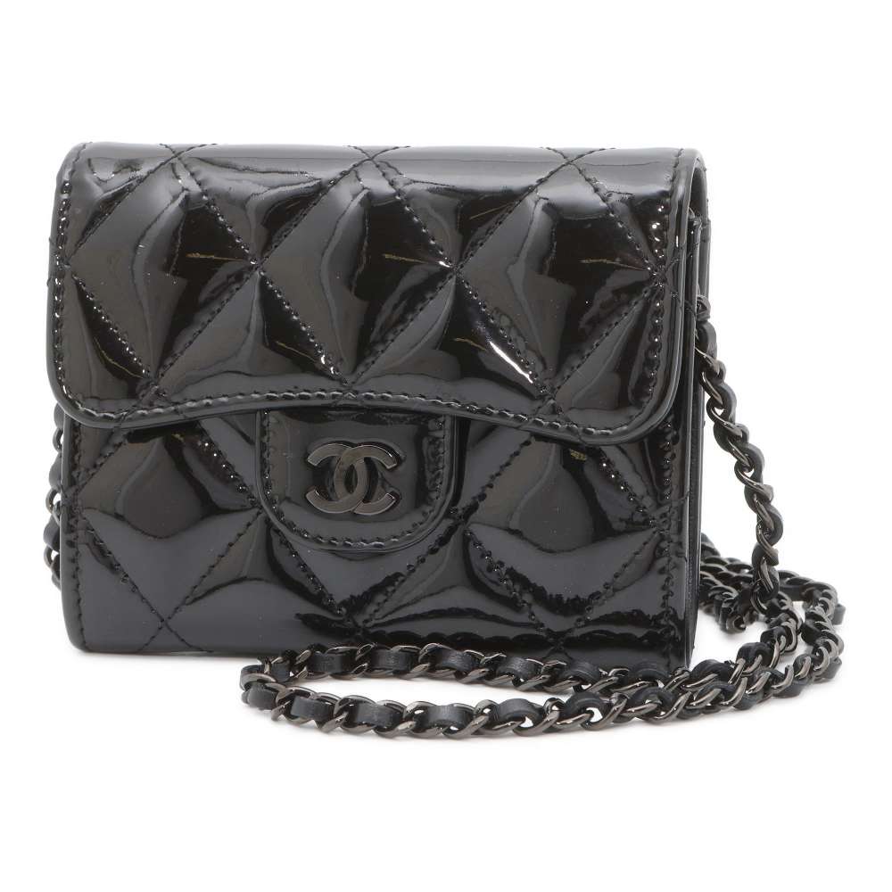 シャネル チェーンウォレット マトラッセ ココマーク ミニ パテント AP0238 CHANEL 財布 黒 【安心保証】 【中古】 シャネル チェーンウォレット 財布 シャネル レディース CHANEL WALLETのサムネイル