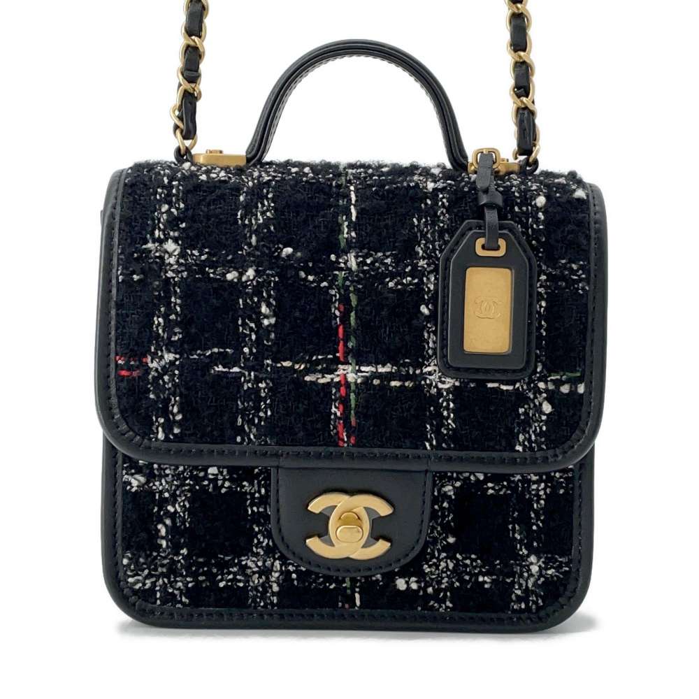 シャネル チェーンショルダーバッグ マトラッセ ココマーク トップハンドル ツイード ラムスキン AS3652 黒 【安心保証】 【中古】 シャネル バッグ シャネル レディース CHANEL BAGのサムネイル