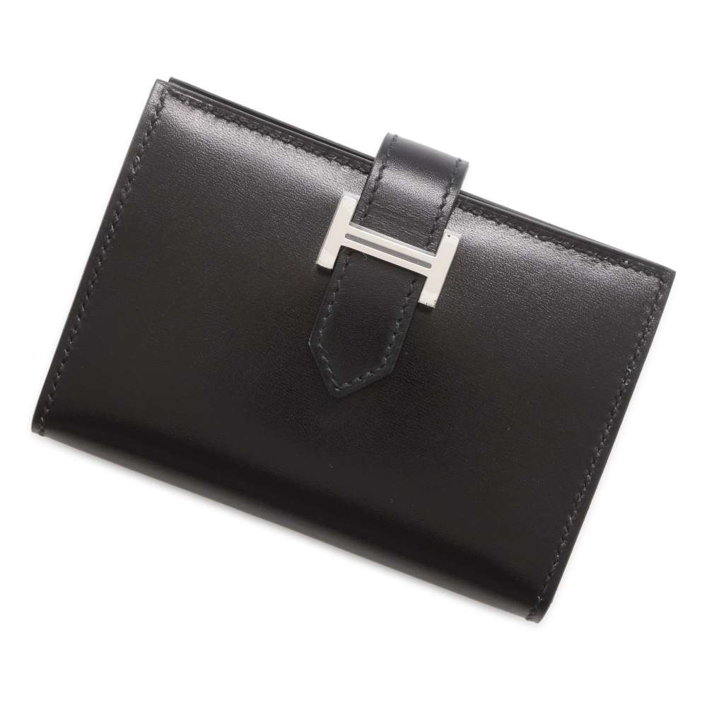 エルメス カードケース ベアン ブラック/シルバー金具 ボックスカーフ W刻印 HERMES 名刺入れ 黒 【中古】 エルメス 名刺入れ エルメス カード HERMES CARDのサムネイル