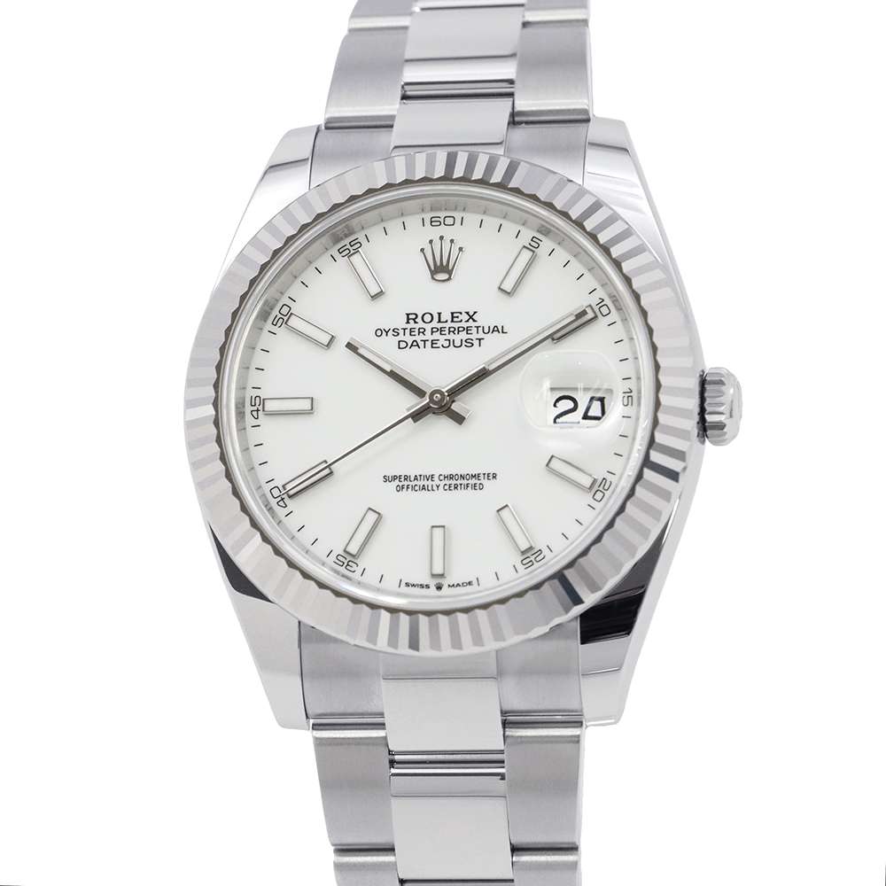 ロレックス デイトジャスト41 SS/K18WG ランダムシリアル ルーレット 126334 ROLEX 腕時計 白文字盤 【中古】 ロレックス デイトジャスト ROLEX ロレックス 中古