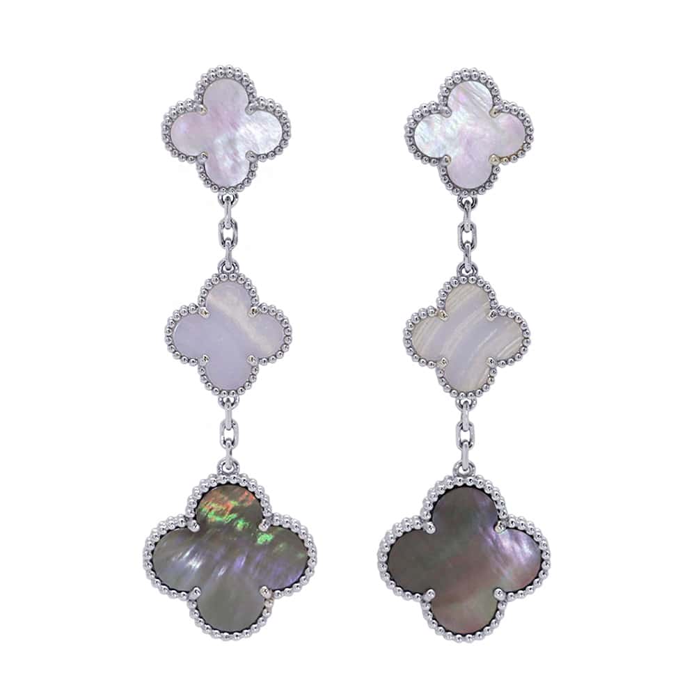 ヴァンクリーフ&アーペル ピアス マジック アルハンブラ イヤリング 3モチーフ ホワイト&グレーマザーオブパール カルセドニー K18WG VCARN18800 ヴァンクリーフ&アーペル アルハンブラ Van Cleef & Arpels ホワイトゴールド 新品のサムネイル