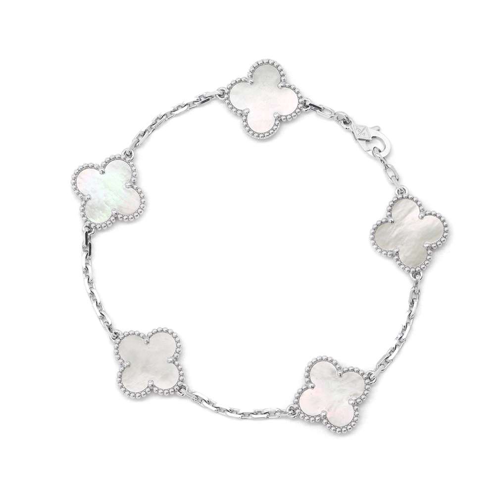 ヴァンクリーフ＆アーペル ブレスレット ヴィンテージ アルハンブラ 5モチーフ マザーオブパール K18WGホワイトゴールド VCARF48400 【安心保証】 【中古】 ヴァンクリーフ&アーペル アルハンブラ マザーオブパール Van Cleef & Arpels ヴァンクリ 中古のサムネイル