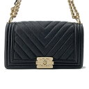 シャネル チェーンショルダーバッグ ボーイシャネル シェブロン Vステッチ ココマーク A67086 CHANEL バッグ 黒 【安心保証】 【中古】 シャネル ボーイシャネル バッグ シャネル レディース CHANEL