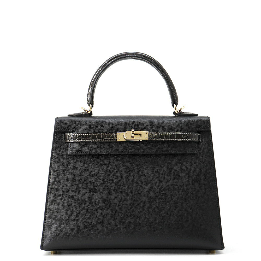 エルメス ケリー25 外縫い タッチ ブラック/グラファイト/シャンパンゴールド金具 ヴォーマダム/アリゲーターシャイン K刻印 黒 【中古】 エルメス ケリー エルメス バッグ エルメス レディース HERMES Kelly HERMES BAGのサムネイル