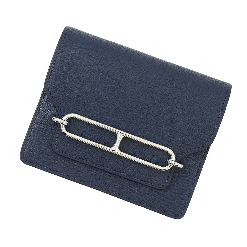 エルメス 財布 ルリ スリム ブルーネイビー/シルバー金具 シェブルミゾル W刻印 HERMES 財布 シェーブ..