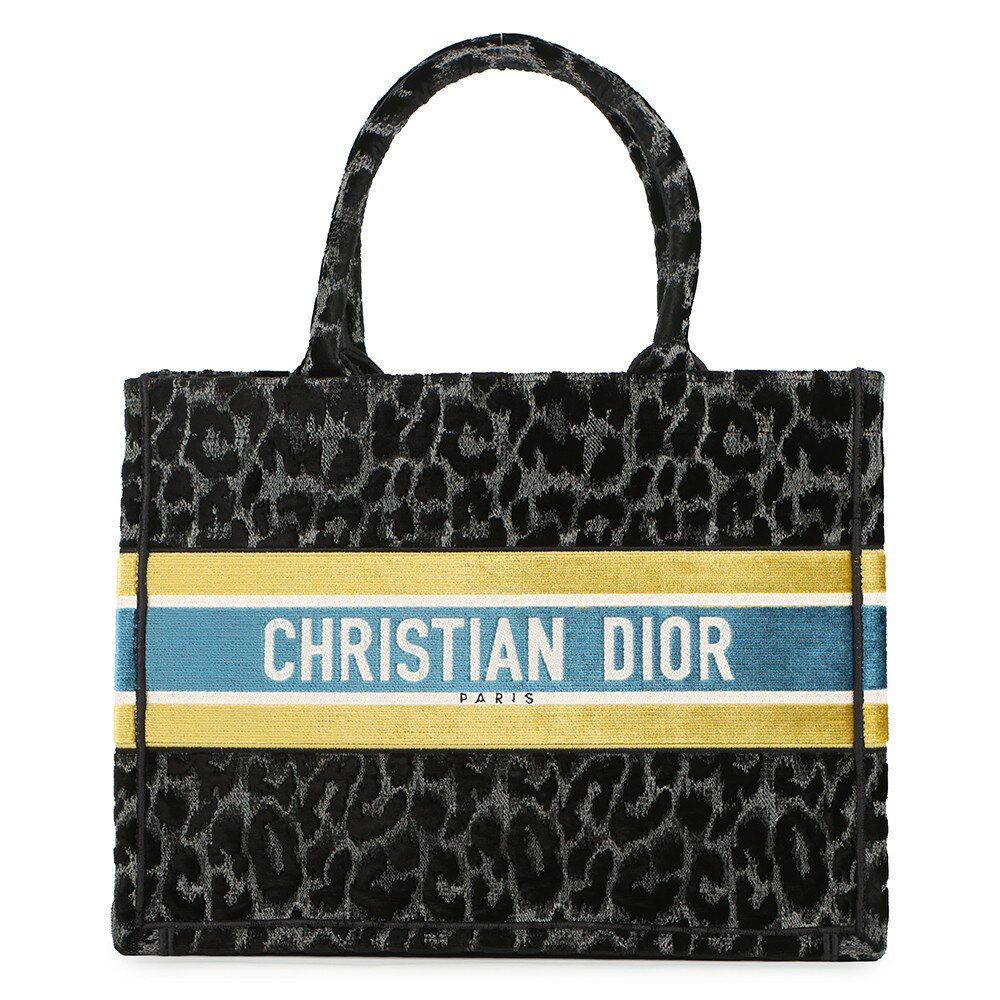 CHRISTIAN DIOR - クリスチャン・ディオール トートバッグ ブックトート レオパード ミディアム M1296ZTGT Christian Dior 黒 【安心保証】 【中古】 クリスチャン・ディオール バッグ レディース Christian Dior BAG