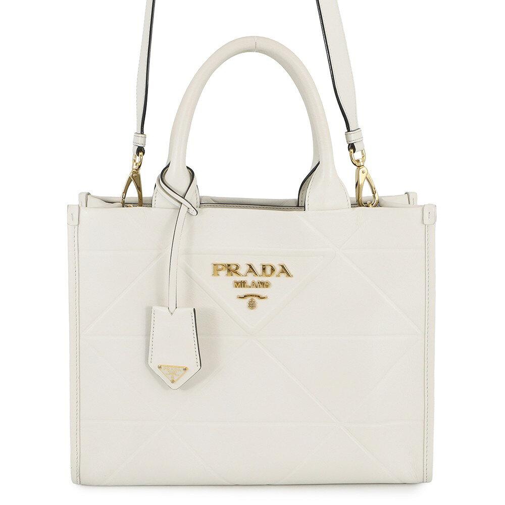 Rakuten - プラダ ハンドバッグ シンボル トップステッチ スモール レザー 1BA379 PRADA 2way 白 【安心保証】 【中古】 プラダ バッグ PRADA BAG