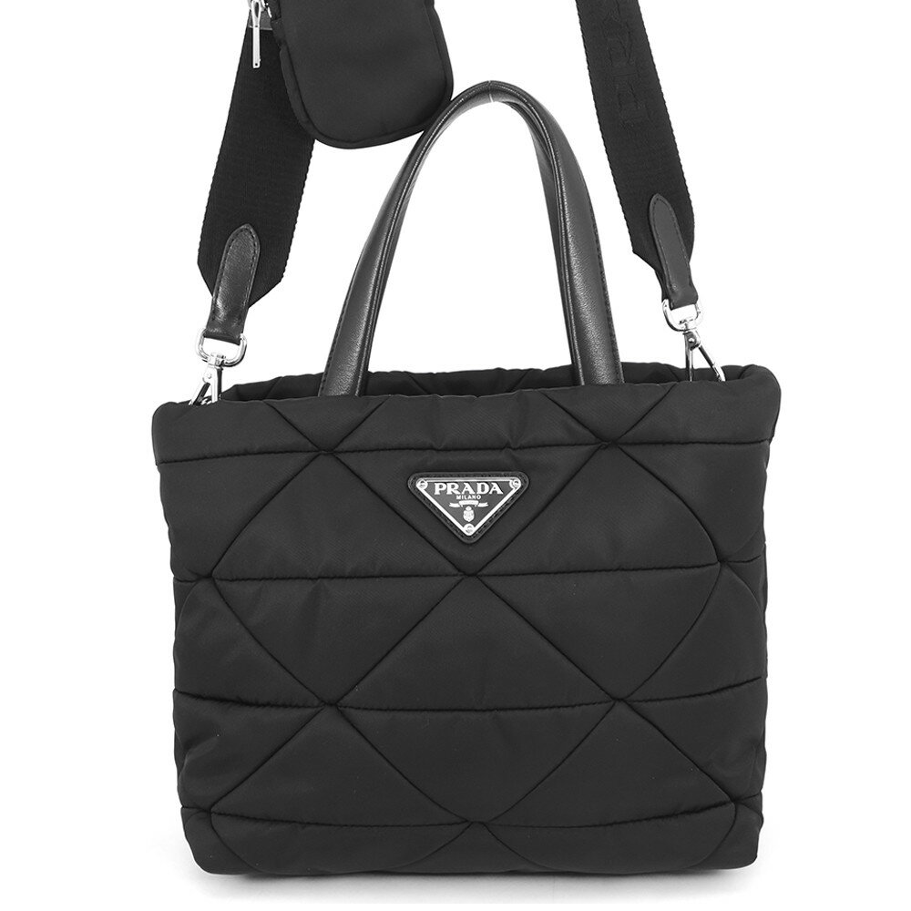 Rakuten - プラダ ハンドバッグ スモール パデッドRe-Nylon トートバッグ ナイロン レザー 1BG373 PRADA 2wayショルダー 黒 【安心保証】 【中古】 プラダ バッグ プラダ PRADA BAG