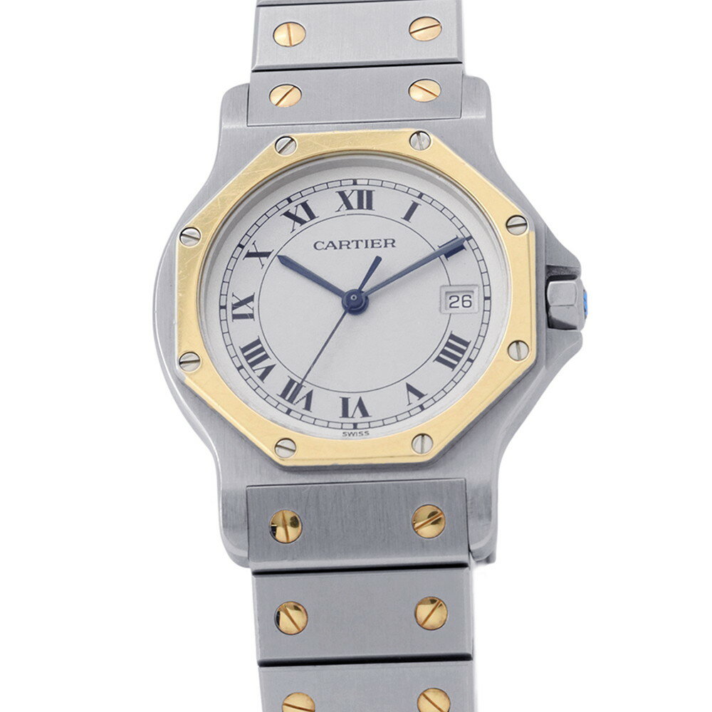 カルティエ サントスオクタゴン LM W2001583/187902 Cartier 腕時計 アイボリー文字盤 ヴィンテージ 【安心保証】 【中古】 カルティエ サントスオクタゴン Cartier カルティエ 中古