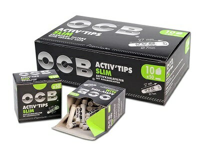 【喫煙具,手巻きたばこ】OCB' 'Activ'Tips' Slim Activated Charcoal Filters　1pc50個入り