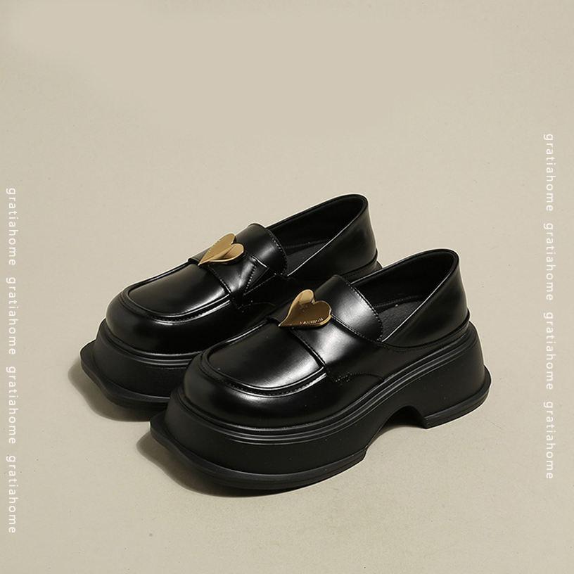 500円OFFクーポン 厚底 ローファー ハート飾り ヒール 高さ5cm 学生靴 通勤 スクール 通学 靴 フラット レディース 学生ローファー ローヒール おでこ靴 歩きやすい 柔らかい 学生 制服 リクルート卒業式 入学式 発表会 通学 黒 春 秋 gratiahome