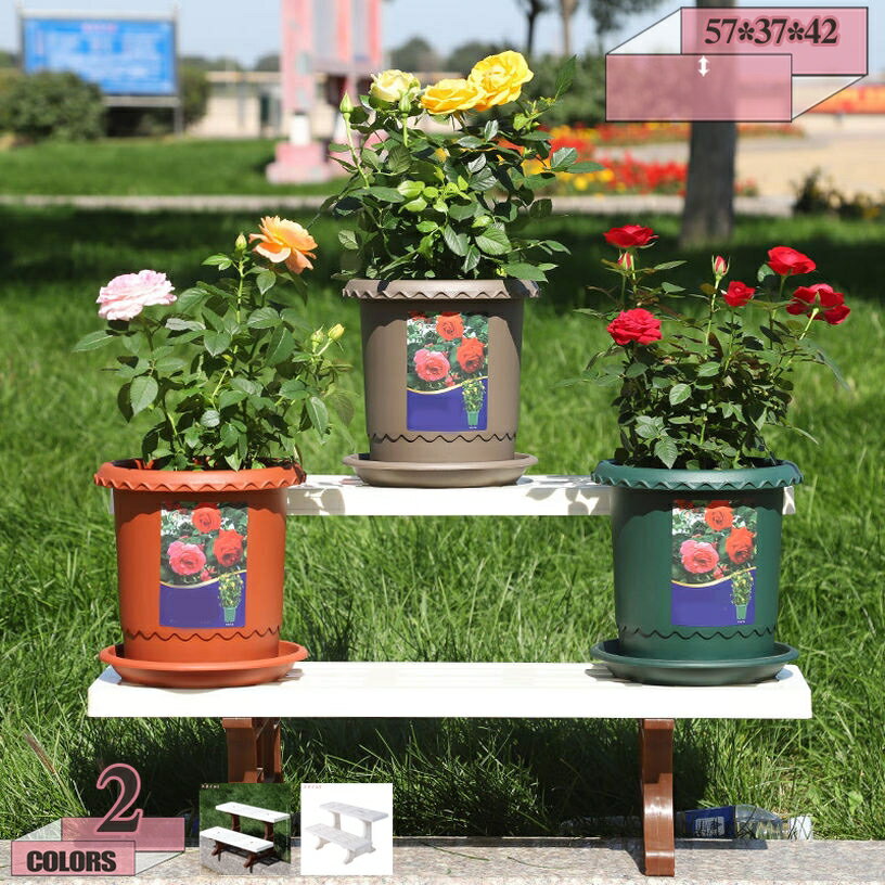 777円OFFクーポン フラワースタンド 2段 花台 プランター台 棚板 ホワイト チョコブラウン 植物 鉢 プ..