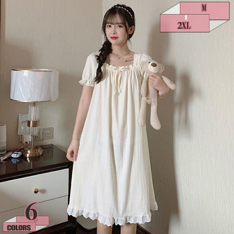 大人可愛い プリンセス ネグリジェ レース ロング丈 パジャマ 男女兼用 風呂上がり 部屋着 無地 浴衣 部屋着 お風呂上がり 夫婦 夏 秋 薄手 gratiahome