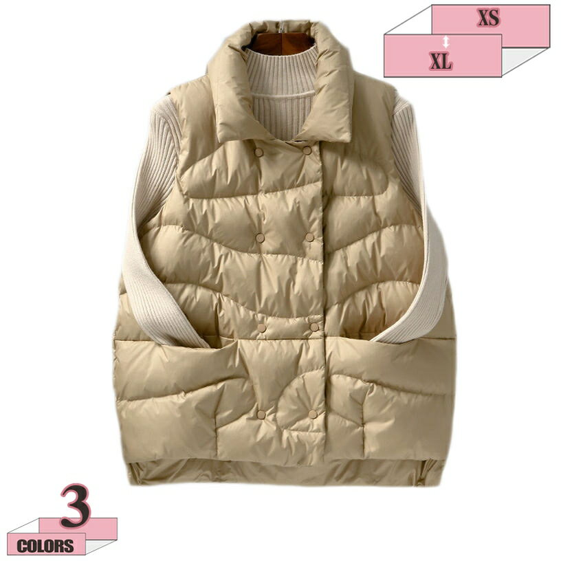 レディース ダウンベスト ベスト トップス ショート丈 無地 ゆったり おしゃれ シ...