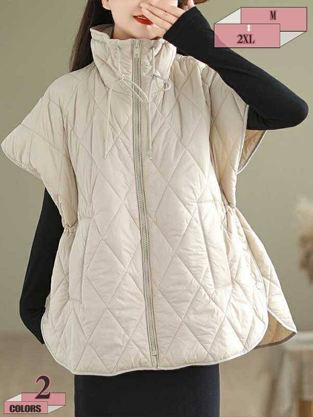 ベスト 前開き レディース 秋冬 ショート 大きい 中綿 ノースリーブ トップス 無地 ポケット付き おし..