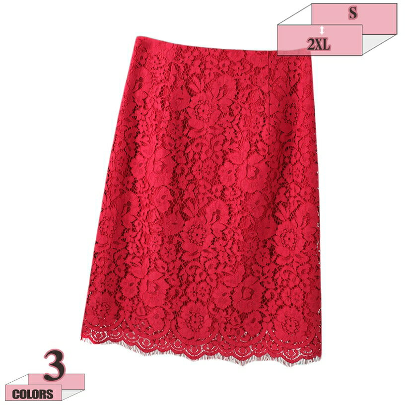 レーススカート 膝丈 タイト ハイウエスト 裏地付き 春夏秋 花柄 フラワーレース きれいめ エレガント ミディアム丈 高見え 細見え 着痩せ 美尻 透かし編み セクシー 膝丈スカート タイトスカート 動きやすい レーススカート gratiahome