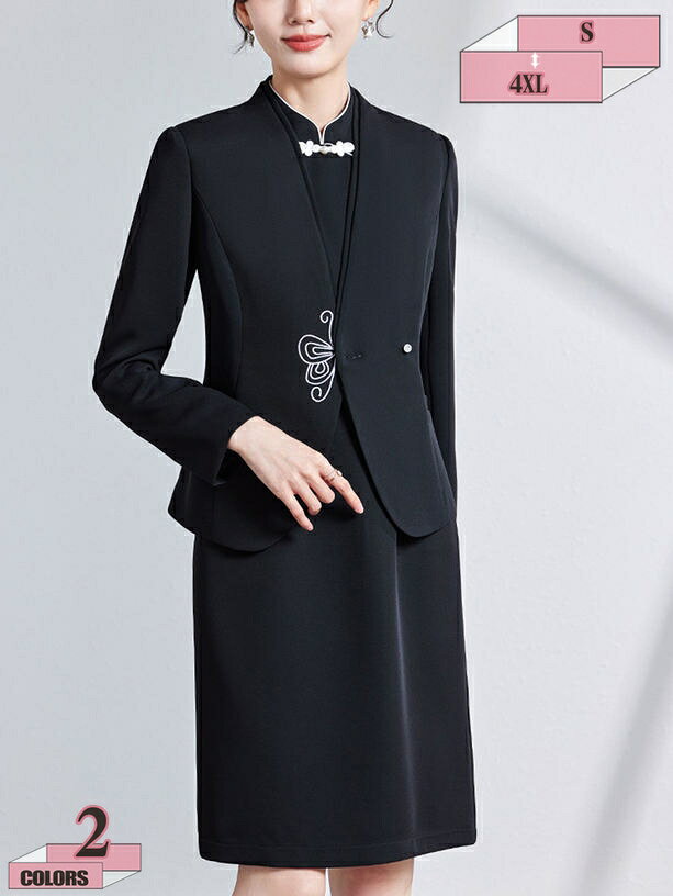 2000円OFFクーポン フォーマルスーツ 前開き ブレザー 中華風 ワンピース レディーススーツ セット 礼服 ワンピーススーツ 大きいサイズ アンサンブル 冠婚葬祭 ジャケット ドレス 成人式 セレモニー ロングワンピース 2点 宴会 母親 上品 gratiahome