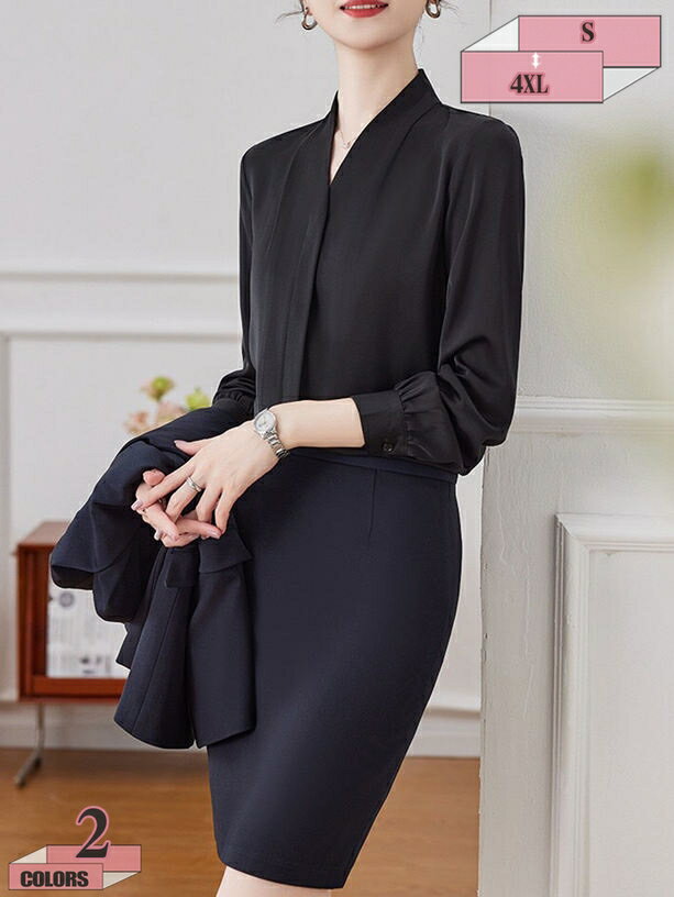 1000円OFFクーポン セレモニースーツ 仕事 レディース ブラウス+スカート 2点セット オフィス 事務服 女性用 おしゃれ 着痩せ 面接 上品 大きいサイズ OL 制服 コスチューム スカートスーツ セットアップ 洋服 スーツ 上下セット 長袖 無地 gratiahome