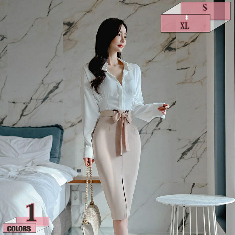 スカートスーツ レディース 2点セット セットアップ 上下セット スーツ ブラウス+ ペンシルスカート リボン 長袖 オフィス シンプル フォーマル スリム OL 通勤 上下 スカートセット 無地 上品 着痩せ きれいめ ビジネス gratiahome