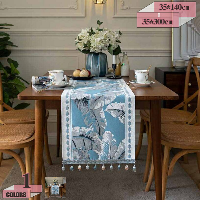 300円OFFクーポン おしゃれ テーブルランナー 芭蕉の葉 モダン インテリア リビング 寝室 ベッド クロス 熱帯植物 タッセル 付き テーブルセンター 北欧風 リーフ柄 普段使い パーティー 来客用 ダイニングテーブル テーブルマット 耐久性 ポリエステル gratiahome