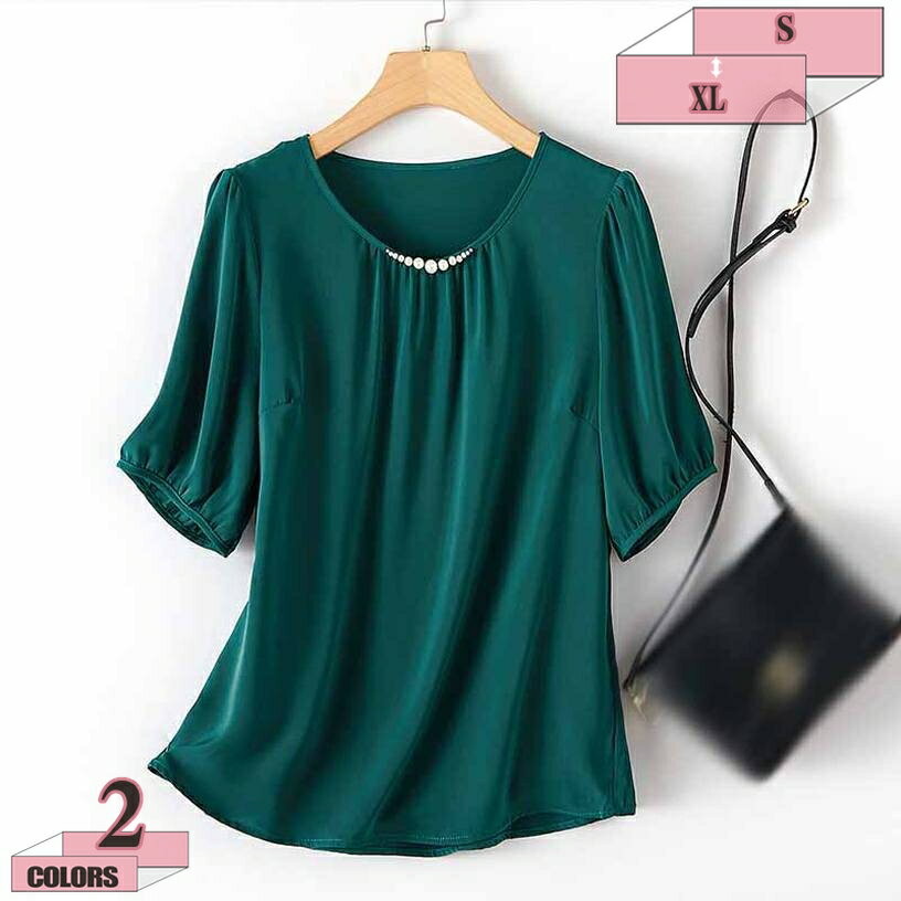 1670円OFFクーポン ブラウス レディース 5分袖 オフィス タック おしゃれ 洗える カットソー ビジネス 通勤 シフォン トップス 春 夏 秋 シフォン シャツ バルーン 体型カバー 無地 薄手 おしゃれ カジュアル 着痩せ お呼ばれ パフスリーブシャツ gratiahome