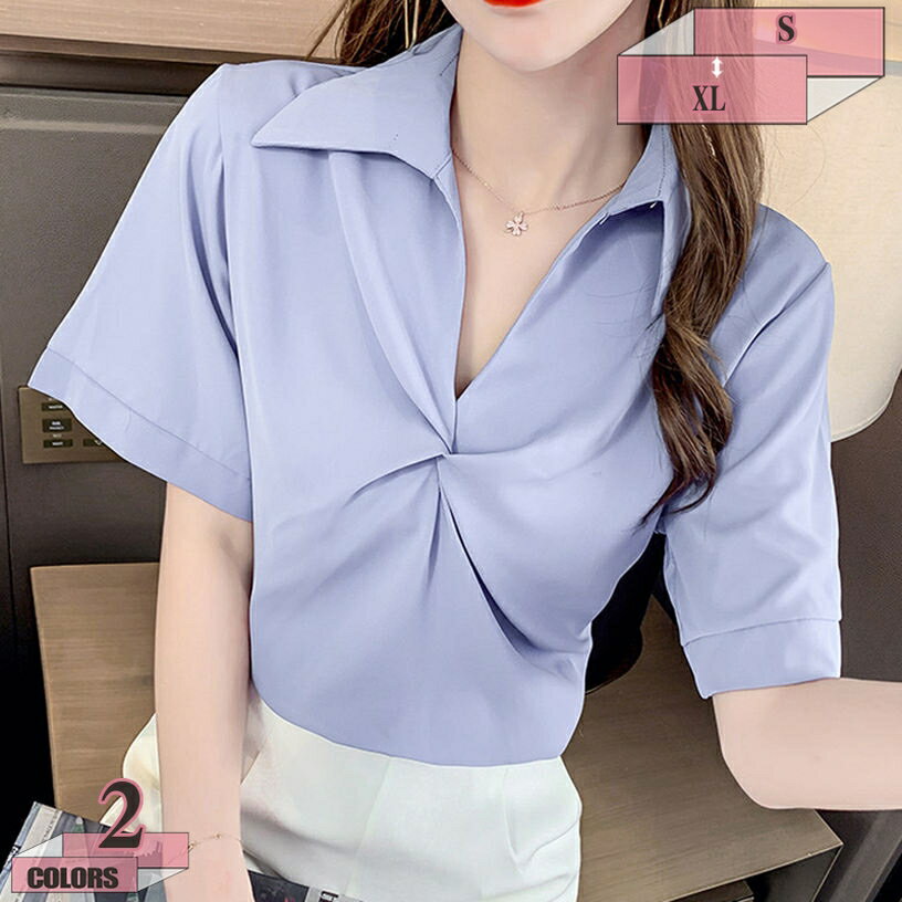 1000円OFFクーポン ブラウス レディース 半袖 開襟ブラウス シャツ トップス ワイシャツ vネック 前開き シフォン オフィス フォーマル blouse おしゃれOL エレガント 上品 クラシカル 通勤 かわいい カジュアル きれいめ 着痩せ デート 半袖シャツ gratiahome