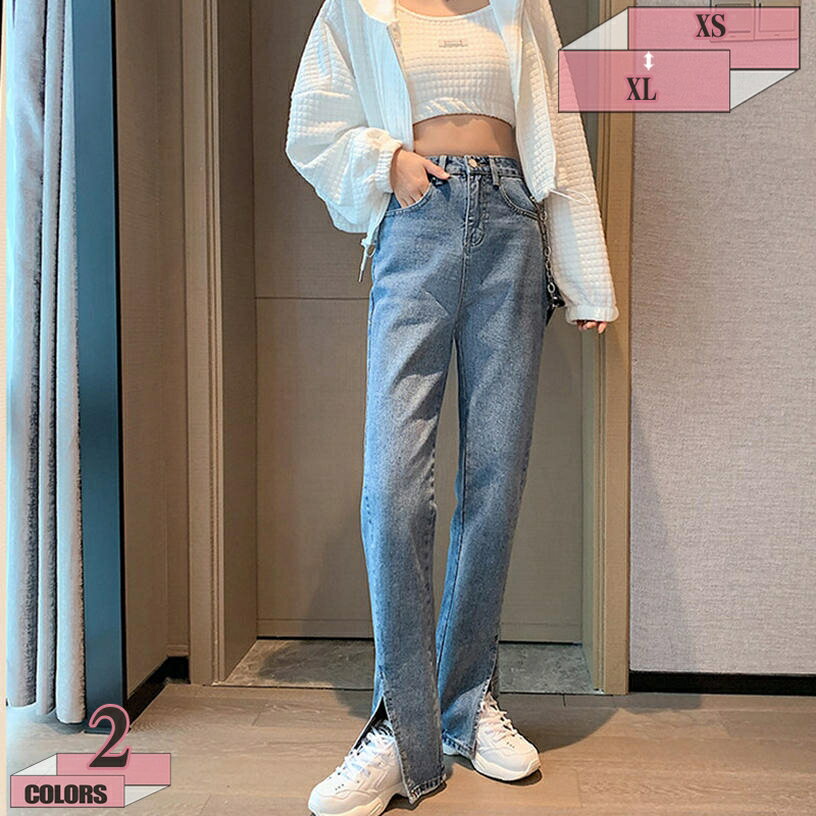 500円OFFクーポン ジーンズ ストレートパンツ スリットパンツ ゆるワイド デニム レディース ボトムス デニム フレアパンツ 伸びる ハイウエスト 美スタイル 美脚 春夏 着痩せ 合わせ易い ロングパンツ デニムパンツ ワイドパンツ gratiahome