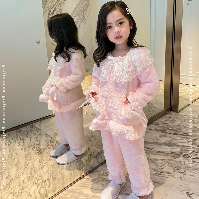 子供 パジャマ 女の子 フランネル モコモコ ふわふわ 部屋着 ルームウェア 上下セット 寝間着 長袖 ズボン 虹柄 かわいい ナイトウェア 春 秋 冬 保温 防寒 幼児服 キッズ 子供服 寝巻き ジュニア 肌着 吸湿 通気 防ダニ カジュアル gratiahome