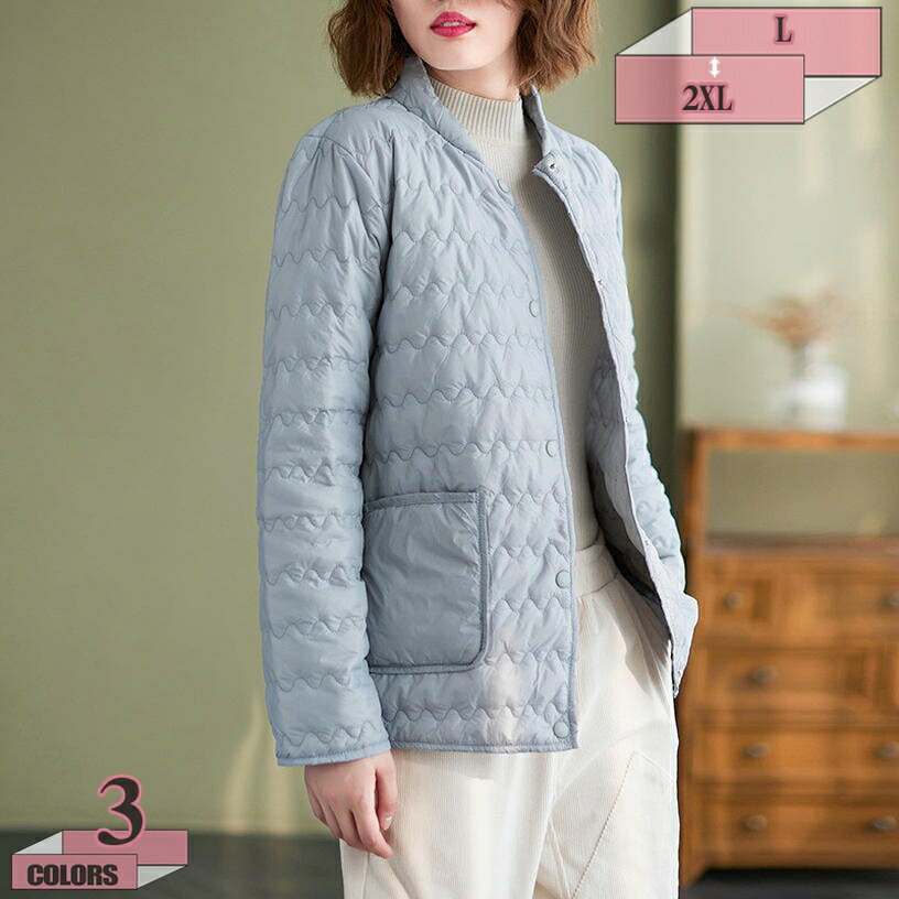 Down Coat - 500円OFFクーポン ダウンジャケット レディース ショート きれいめ ショート丈 ショートコート キルティング 大きいサイズ ノーカラー キルティングコート ダウンコート ジャケット ブルゾン 防寒 軽量 リアルダウン 暖か ゆったり 防寒コート アウター gratiahome