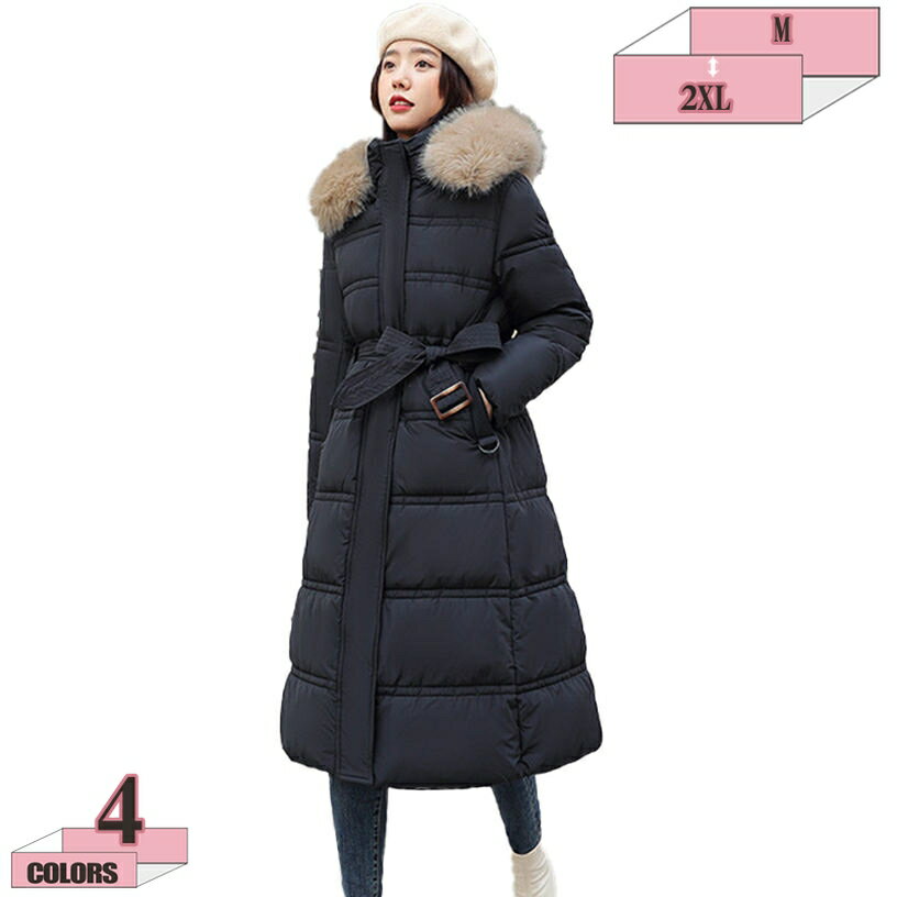 1000円OFFクーポン ダウンコート 中綿ジャケット レディース 冬 ロング丈 厚手 防寒 暖かい ファー フード付き スリム 体型カバー きれいめ 無地 カジュアル 通学 通勤 普段着 アウトドア 大きいサイズ ファッション 長袖 20代 30代 40代 50代 gratiahome