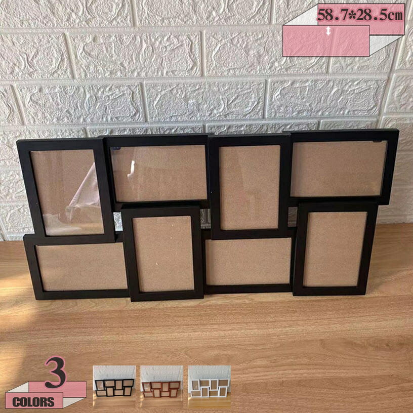 500円OFFクーポン L判サイズ 8枚 壁掛け 写真たて フォトフレーム 多面 木製調 ナチュラル ブラウン 写..