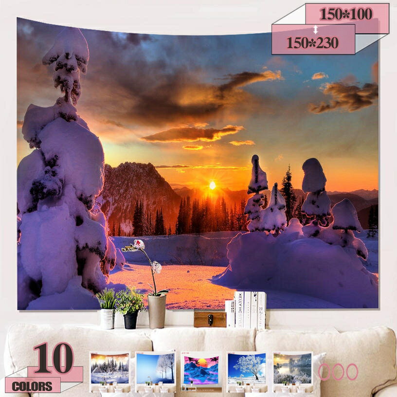 300円OFFクーポン タペストリー 壁掛け おしゃれ 雪景色タペストリー 自然風景装飾布 多機能壁飾り 自..