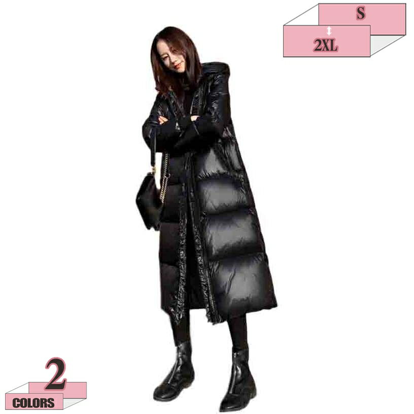 1000円OFFクーポン ダウンコート レディース ダウンジャケット アウター 中綿 ロング ファーフード付き ゆったり 膝下 シンプル 暖かい 大人 おしゃれ インナーダウン ライトダウン アウター 欧米風 光沢感 コート 上着 ポケット付き 中綿コート 仕事 gratiahome