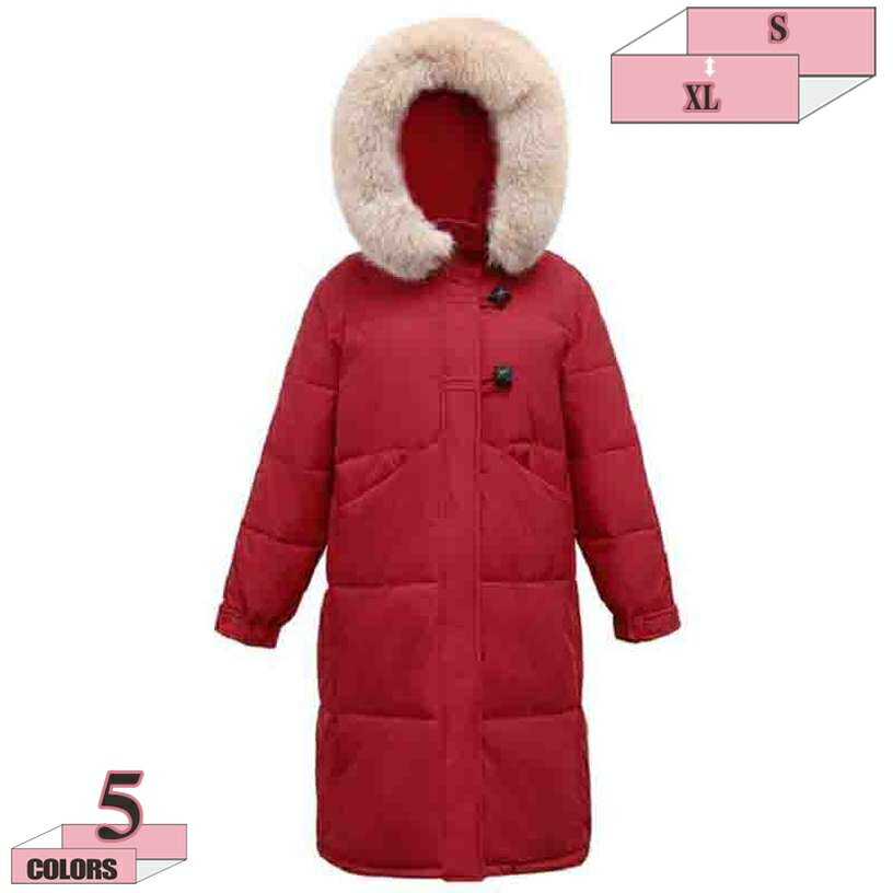 777円OFFクーポン ダウンコート 中綿ジャケット レディース 冬 ロング丈 防寒 暖かい ファー ファーフード付き 修身 体型カバー きれいめ 無地 カジュアル マキシ丈 ジャケット スナップボタン ポケット付き ふわふわ 温かい 防風 淑やか かわいい gratiahome