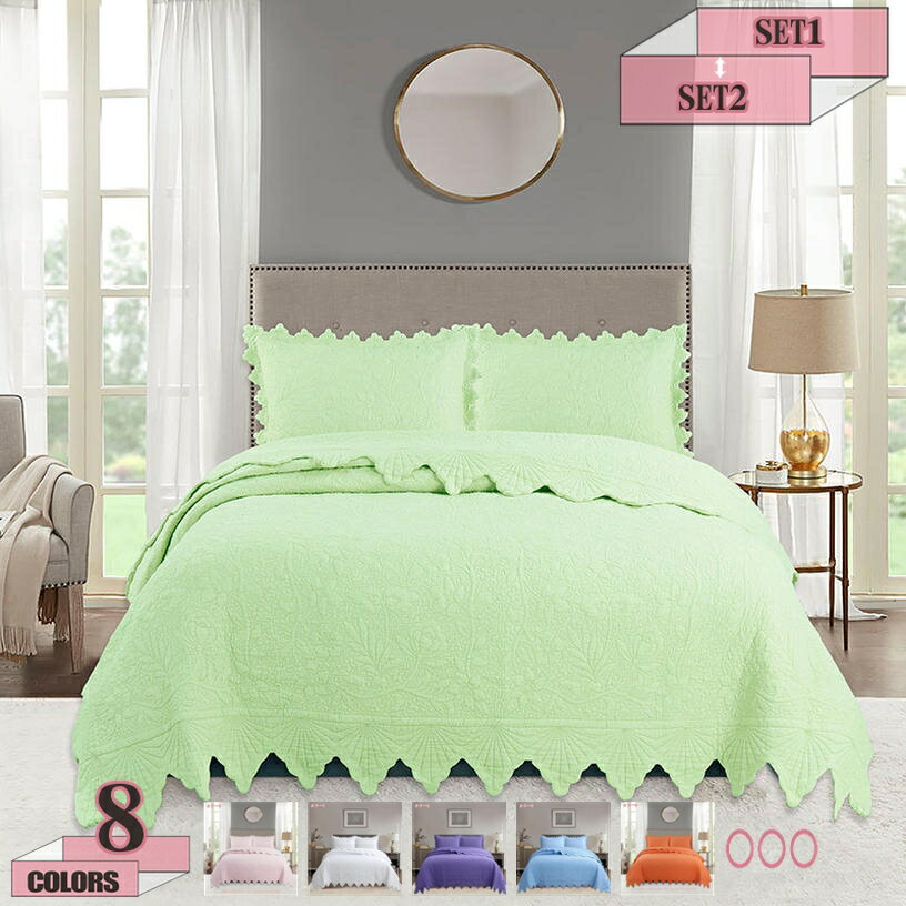 1000円OFFクーポン 花柄 ベッドキルト 北欧 姫系 おしゃれ 3点セット キルティング ベッドカバー キル..