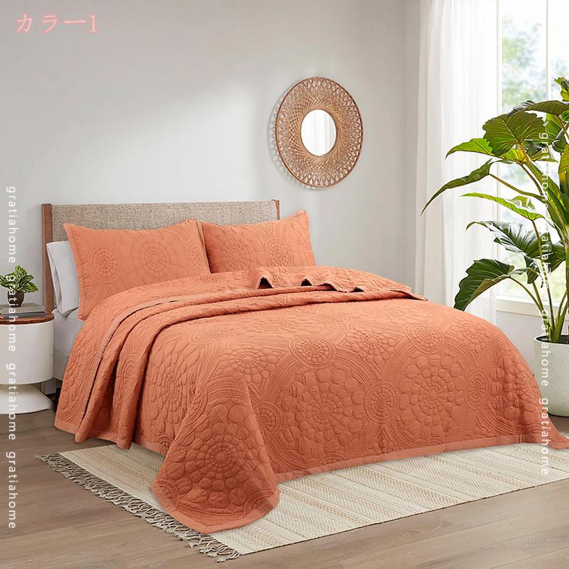 2000円OFFクーポン ソファカバー ベッドスプレッド 姫様風 インテリア 防塵 おしゃれ マルチカバー キルト 無地 綿100% ベッドカバー 3点セット 北欧風 優しい肌触 ベットカバーセット 枕カバー付き インテリア 寝室 プレゼント ホテル仕様 gratiahome [2]