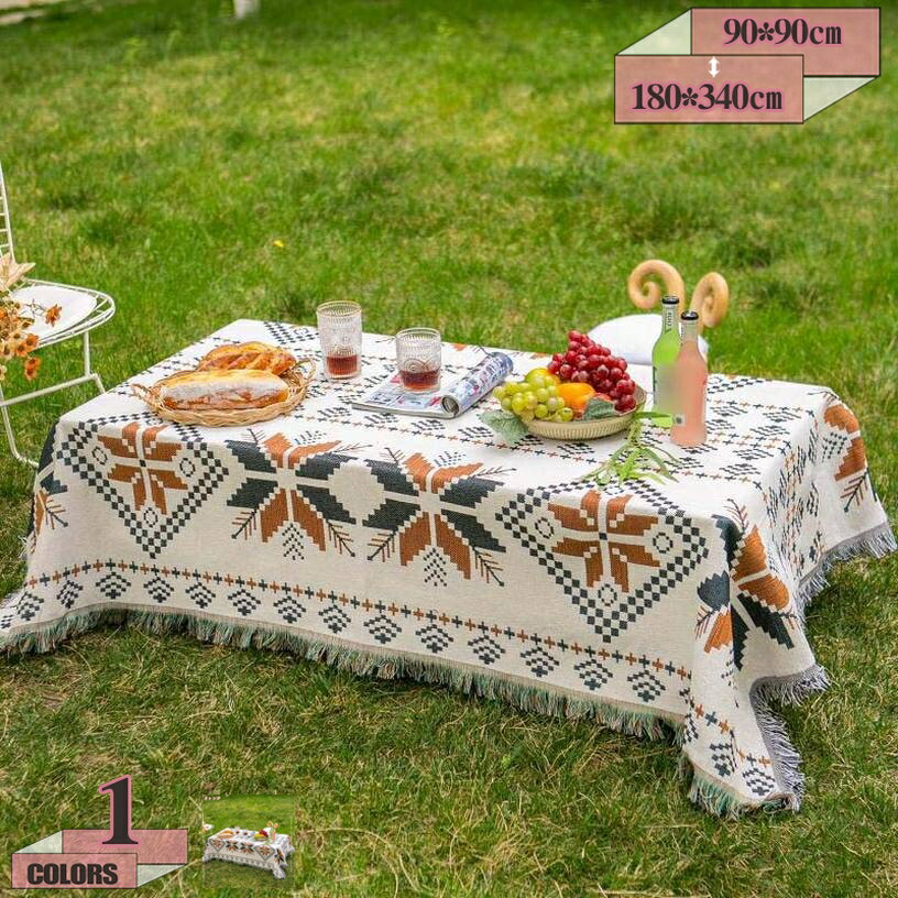 300円OFFクーポン 綿麻 テーブルクロス 円形 長方形 正方形 北欧 無地 タッセル付き ボヘミアン風 テー..