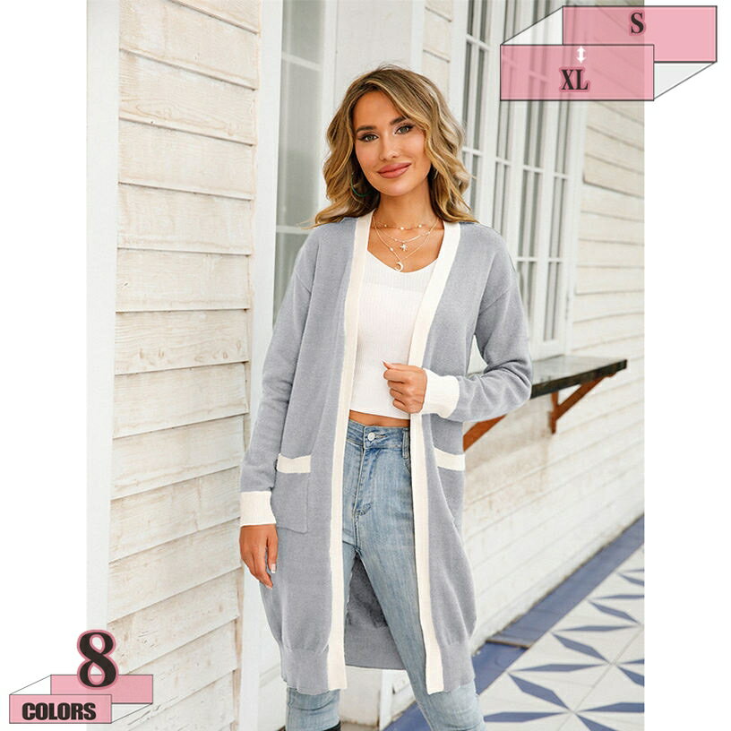 1000円OFFクーポン ロングカーディガン レディース 前開き ニット セーター 長袖 厚手 トップス カットソー 無地 カーデガン アウター 冷房対策 オフィス 部屋着 秋冬物 ポケット付き ケーブル編み アウター gratiahome