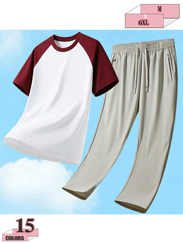 セットアップ メンズ 半袖 大きいサイズ tシャツ ガウチョパンツ 2点セット ジャージ 上下 ゆったり 夏 おしゃれ スポーツウェア トップス 長ズボン スウェット 夏服 無地 柄 通気性 快適 カジュアル 部屋着 トレーニング gratiahome