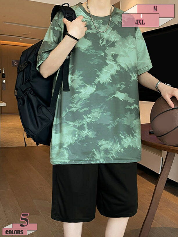 上下セット 大きいサイズ メンズ 半袖 Tシャツ セットアップ ジャージ 夏服 ハーフパンツ 2点 カジュアル おしゃれ 通気性 薄手 快適 涼しい ルームウェア スポーツウェア トップス 半ズボン ウォーキング 散歩 春夏 gratiahome