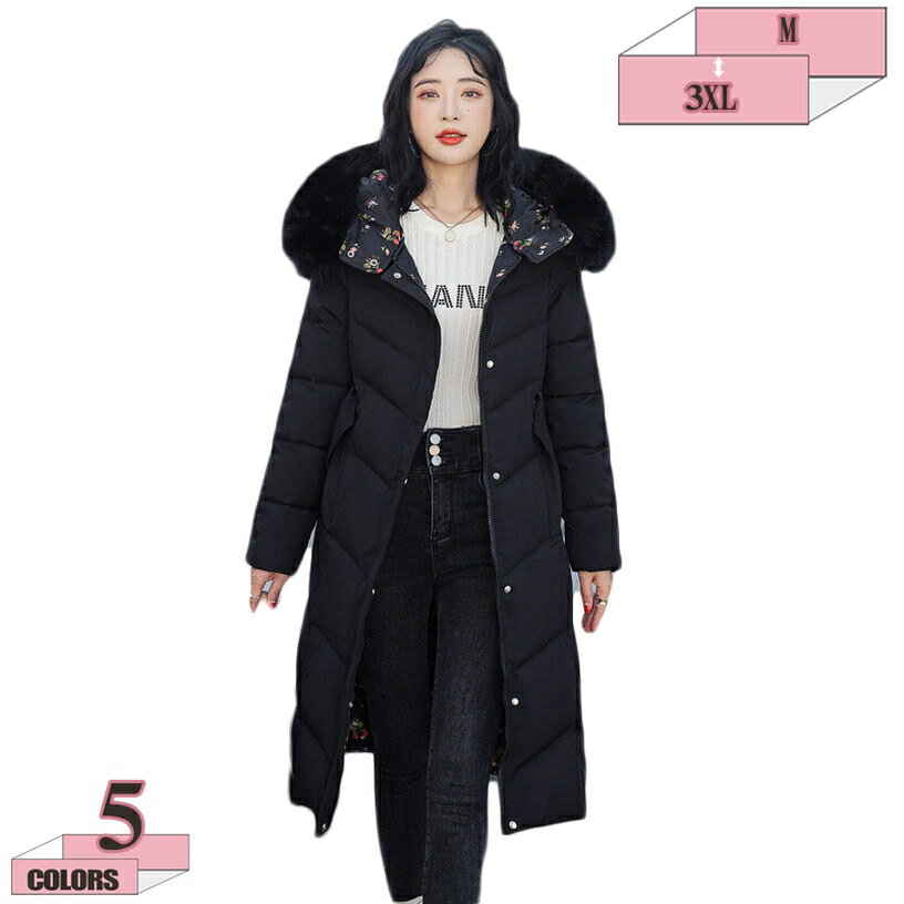 777円OFFクーポン ダウンジャケット レディース ロングコート 冬服 厚手 ダウンコート 上品 ゆったり 中綿コート カジュアル 花柄 バイカラー 可逆 アウター ファー 体型カバー 着痩せ 綿服 シンプル 防寒服 暖かい ジャケット 韓国ファッション gratiahome