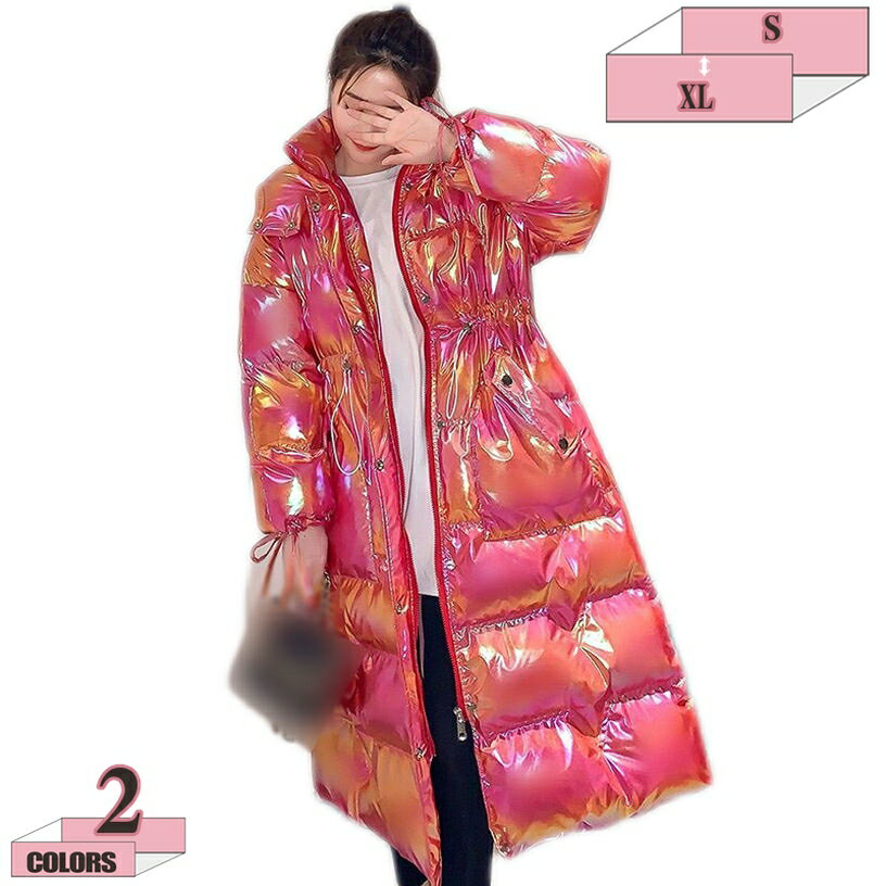1000円OFFクーポン ダウンジャケット レディース 光沢のある カラフル フード付き 中綿 コート カジュアル ロング丈 アウター 防風 防寒 普段使い ゆったり 体型カバー 厚手 秋冬 大人可愛い お洒落 ふんわり 暖かい 着痩せ 大きいサイズ 中綿 コート gratiahome