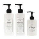 リビング ディスペンサー ポンプボトル スクエア シャンプー&コンディショナー ホワイト 600ml×2個 ソープボトル 400ml×1個 (レギュラータイプ)、計3個セット