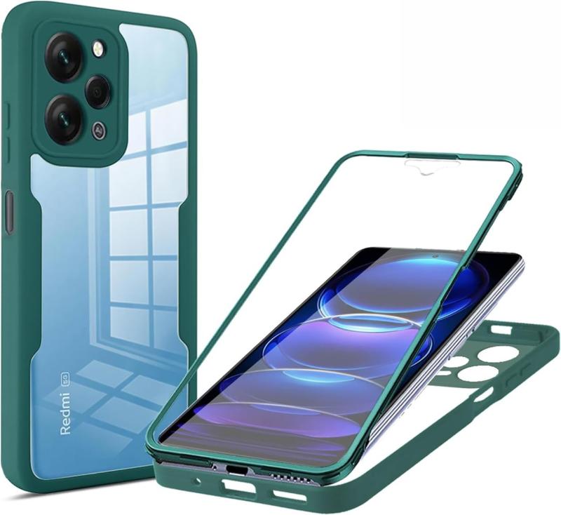 Rakuten - Redmi 12 5G ケース『AFINER』 360° 全面保護 前後 両面 Redmi 12 4G カバー [高タッチパネル感度] 9H強化ガラス TPU+PC クリア スマホケース フルカバー 軽量 薄型 衝撃吸収 擦り傷防止 着脱簡単