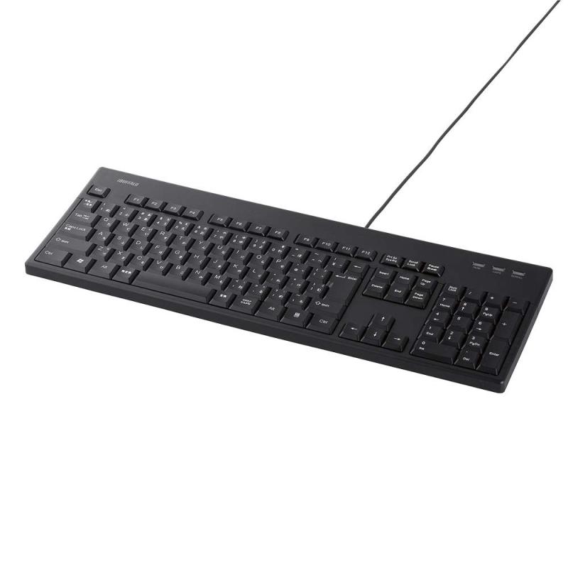 BUFFALO 有線フルキーボード 抗菌樹脂採用 防水・防塵対応 水で丸洗いできる リモート テレワーク 簡単接続 安心サポート BSKBU525シリーズ
