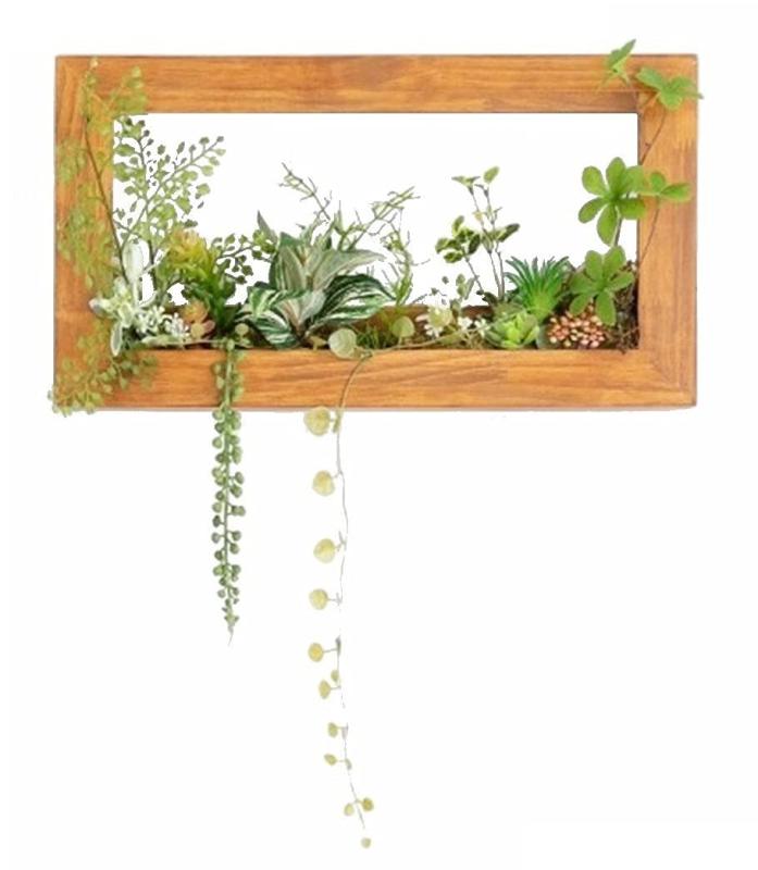 Rakuten - MedianField 【 ウォールグリーン 壁掛け フェイク 木枠 】 フェイクグリーン 観葉植物 造花 おしゃれ インテリア 人工観葉植物 エアープランツ 室内 大型 フレーム アンティーク 雑貨 人工 多