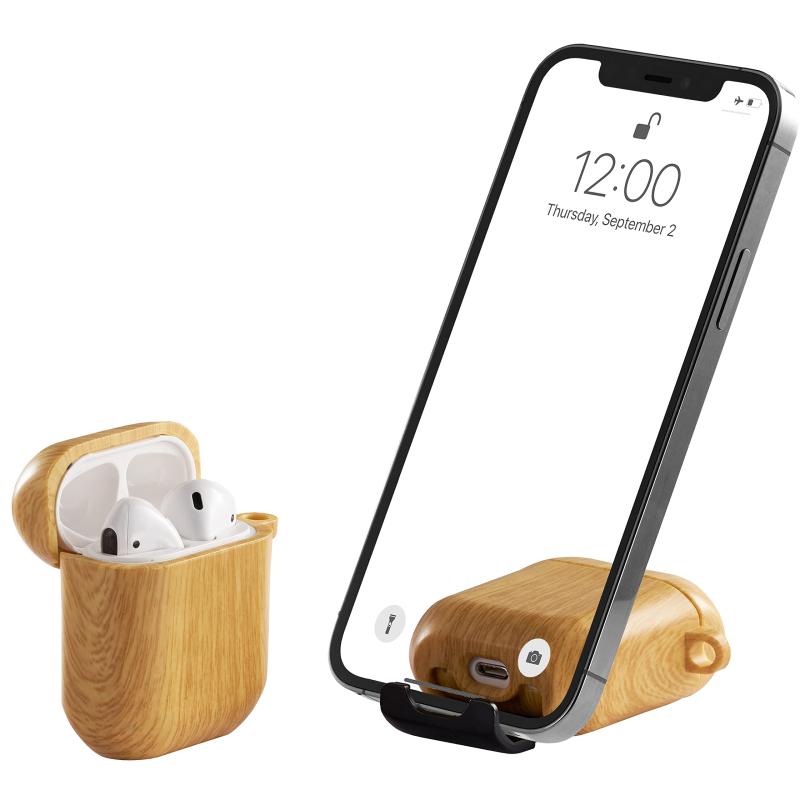 【2021年AirStand】AirPods 用ケース 携帯電話スタンド付きのAirPodsケース TPU& PC全面保護カバー 耐衝撃 ワイヤレス充電対応 カラビナ・キーチェーン付き AirPods1代 2代に対応