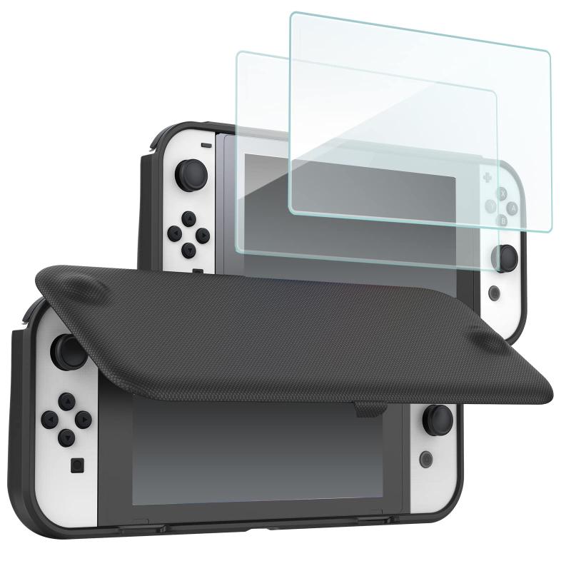 Rakuten - Procase スイッチ 有機ELモデル/OLED 2021フリップケース「フィルム2枚付き」、スリム ソフトTPU カバー 耐衝撃 保護カバー