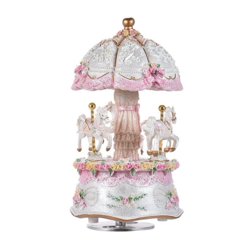 オルゴール、クリスタル回転城オルゴール、カラーLEDライト、雪が降できる、カルーセル音楽、小さな女..