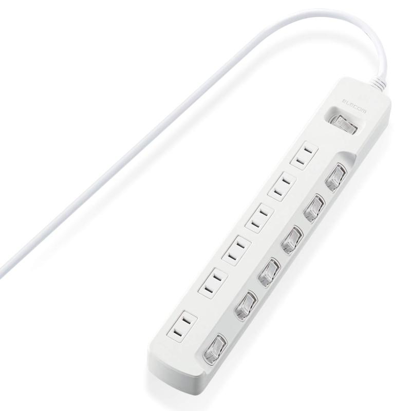 ~15 inches - エレコム 電源タップ 一括&個別スイッチ 省エネ スイングプラグ ホワイト T-E7A-2WH